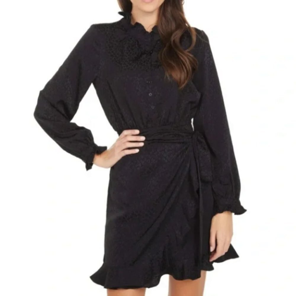 Lilly Pulitzer Abriana Faux Wrap Dress  in Onyx petite Leopard Jacquard size 10